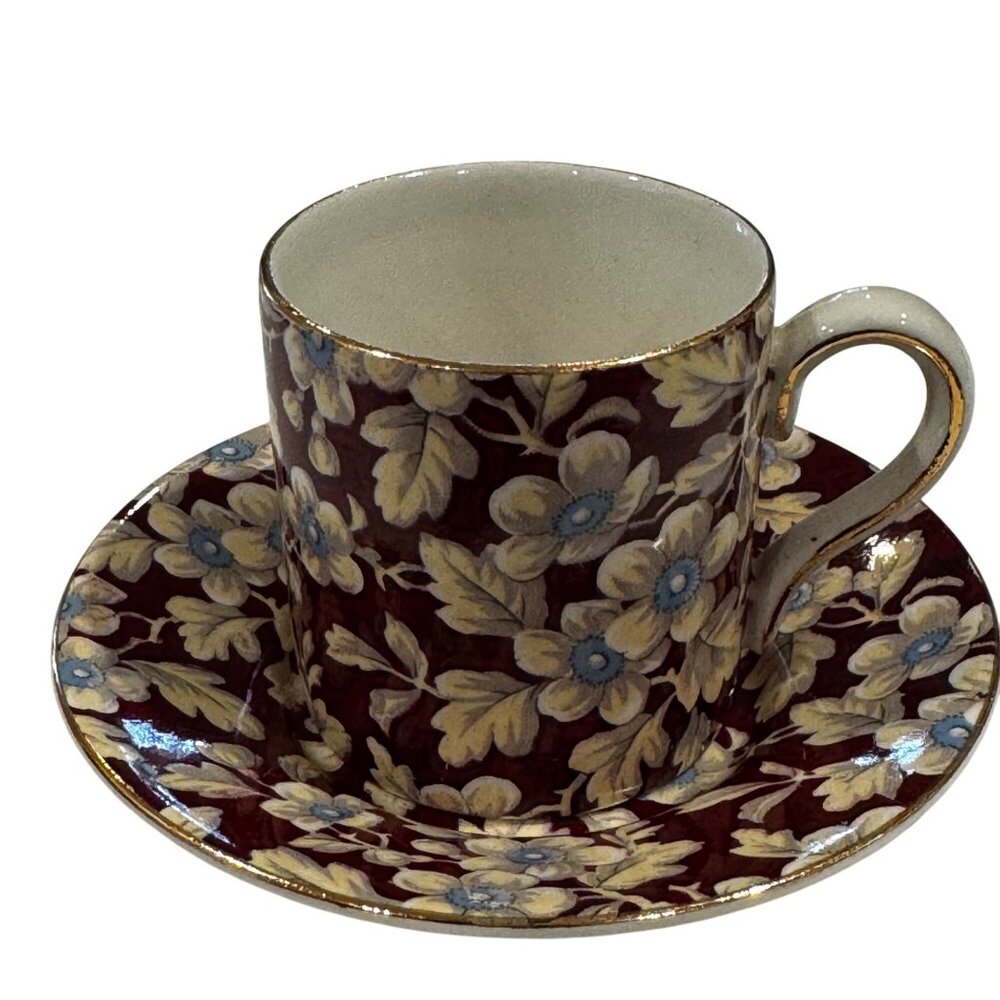 Lord Nelson Ware Porcelain Teacup Saucer Espresso Royal Brocade Chintz England